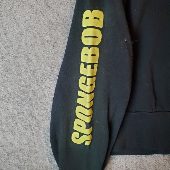 SpongeBob SquarePants Black Cropped Sweatshirt Neon Graphic Y2K Nickelodeon Top - Picture 3 of 8
